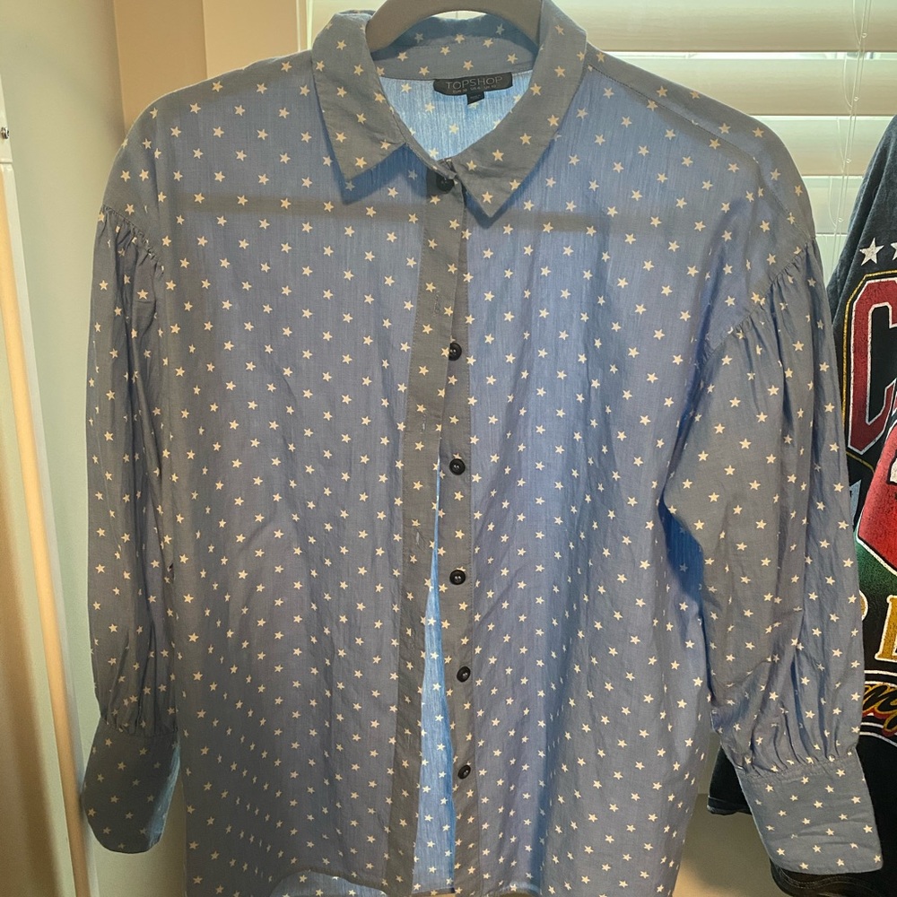 Topshop blue star button down shirt